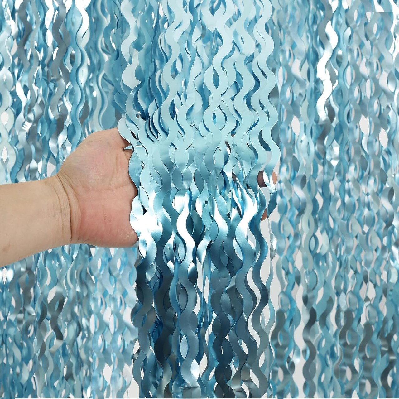 4-Pack Blue Wavy Foil Fringe Curtains 3.3x6.6ft Under the Sea Party Decorations